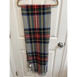 Tartan Plaid Long Scarf Gray Red Green 100% Acrylic By Charleston Bags New​